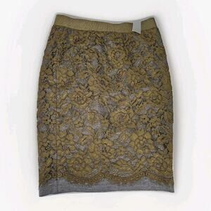 Nwt LOFT Olive Green Lace Pencil Skirt Size 00 XS Ponte Knit Stretch Ann Taylor
